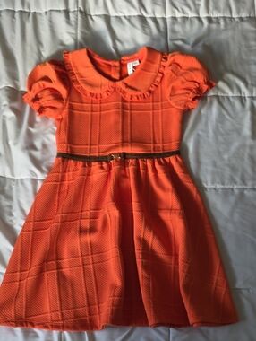 Janie and Jack Orange Textured Peter Pan Collar Dress with Belt